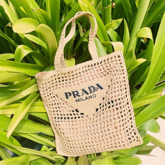 Prada Handbags - Prada Raffia Crochet Straw Tote Bag Natural Tan $2050 Retail